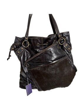 Marco Buggiani  Black Leather + Calf Hair on Slouchy Shoulder Handbag Made Italy